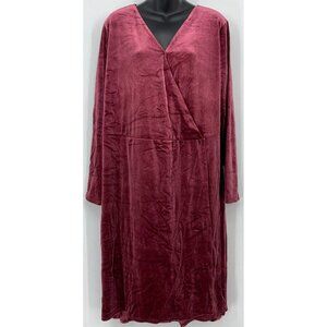 Ava & Viv Women Shift Dress Plus Size 2X Maroon Velvet Long Sleeve V Neck NWOT